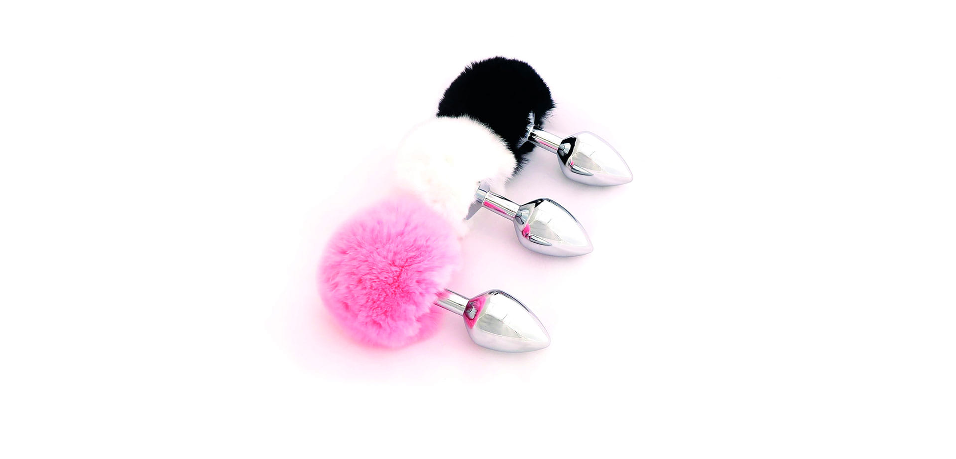 Bunny Tail Butt Plug in pink black white.