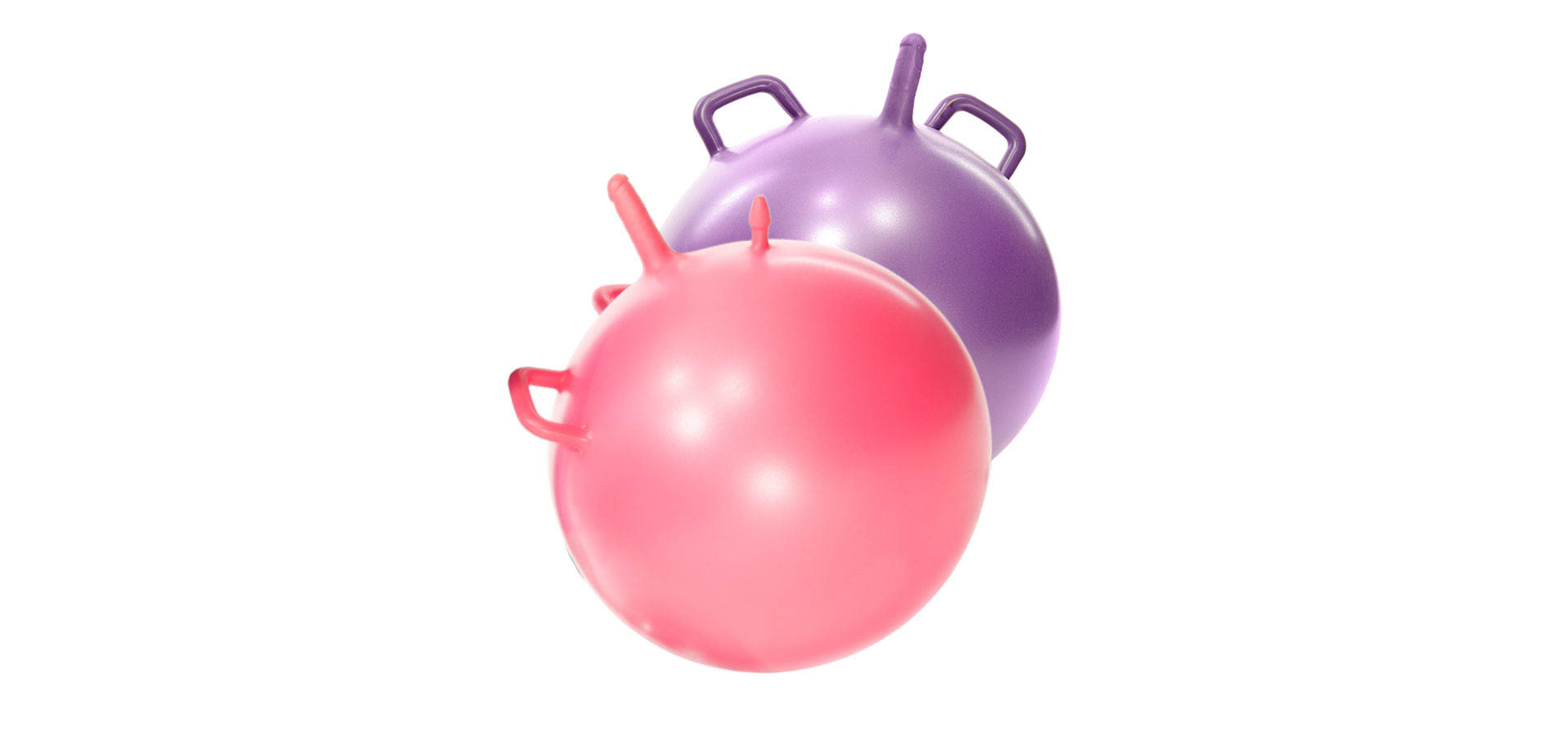 Dildo Bouncing Ball with two strap-ons for vaginal and anal penetration.
