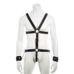 DOMINIX Deluxe Leather Body Harness with Cock Ring and Wrist Cuffs