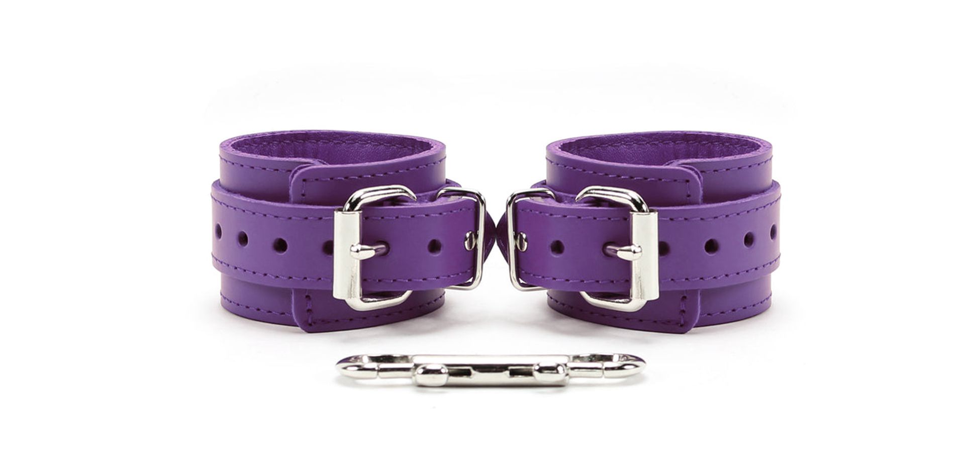 Purple Leather Bondage Cuffs.