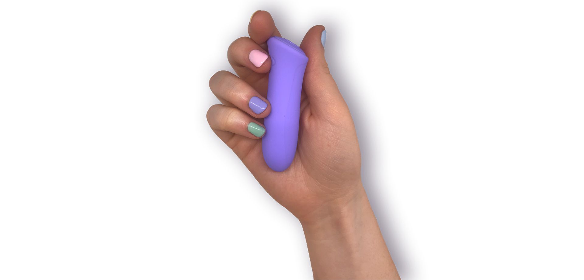 Purple Silinone Vibrator In Hand.